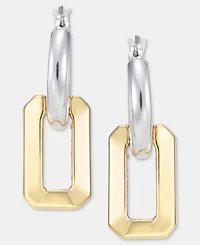 Karl Lagerfeld Paris Two-Tone Faceted Geometric Charm Hoop Earrings