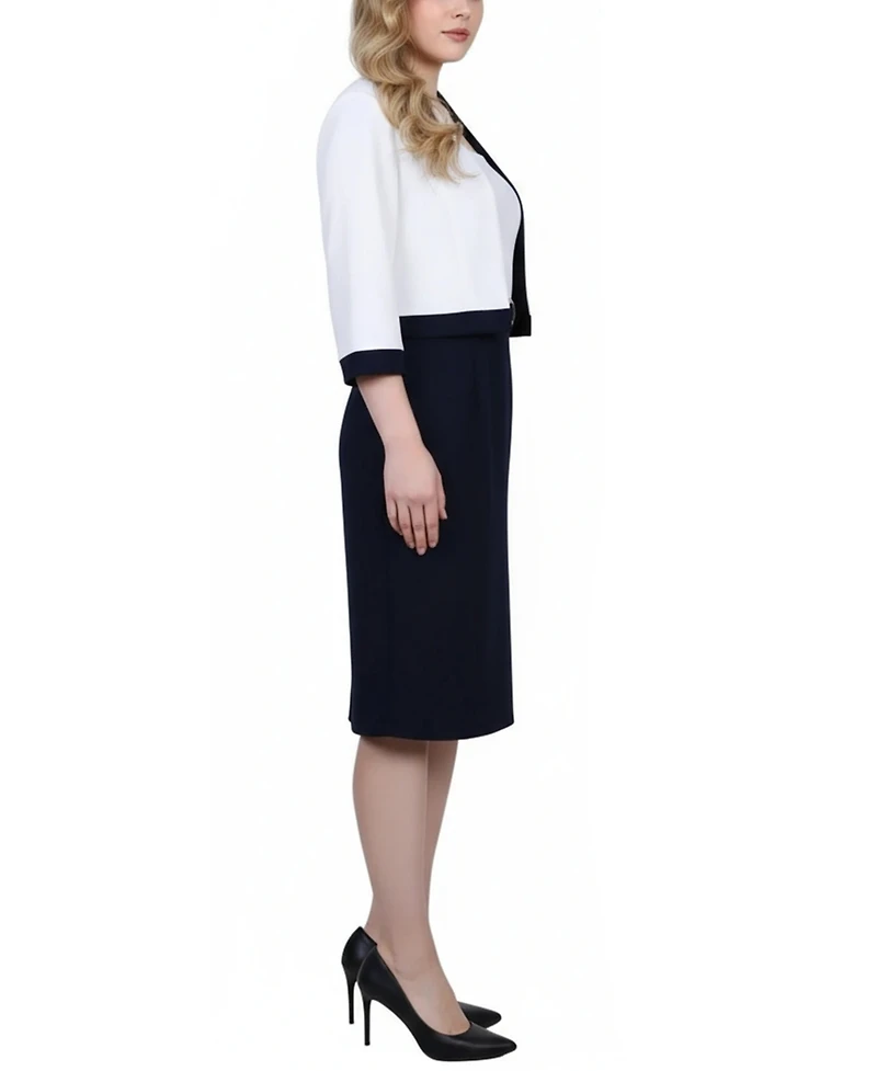 Ny Collection Petite 3/4 Sleeve 2 Piece Colorblocked Dress Set