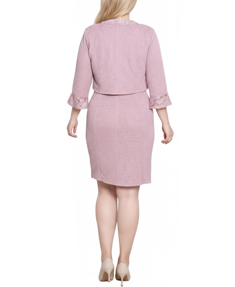 Ny Collection Petite Two Piece Novelty Knit and Lace Dress Set