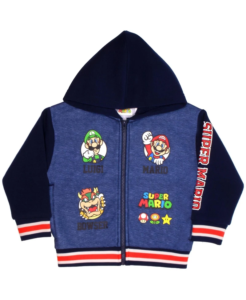 Mario Little Boys Super Hooded Fleece Varsity Jacket
