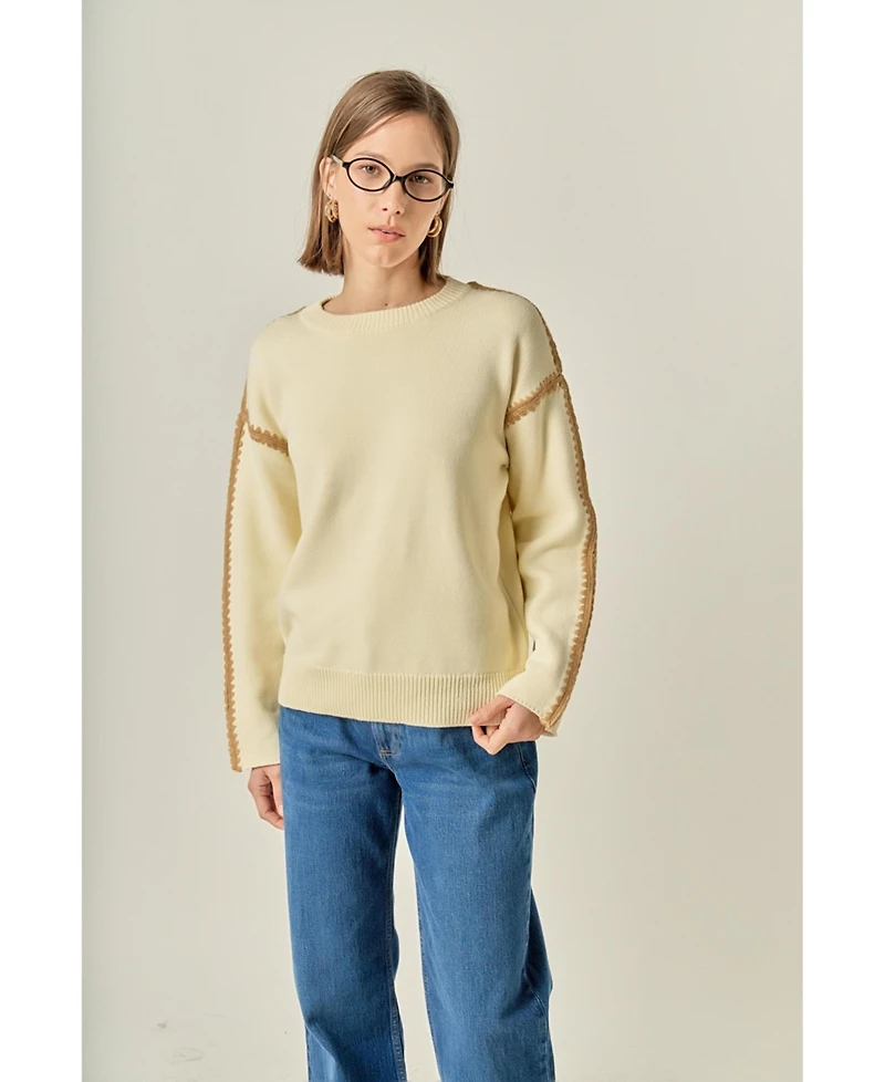 English Factory Women's Stitch Detailed Crew Neck Knit