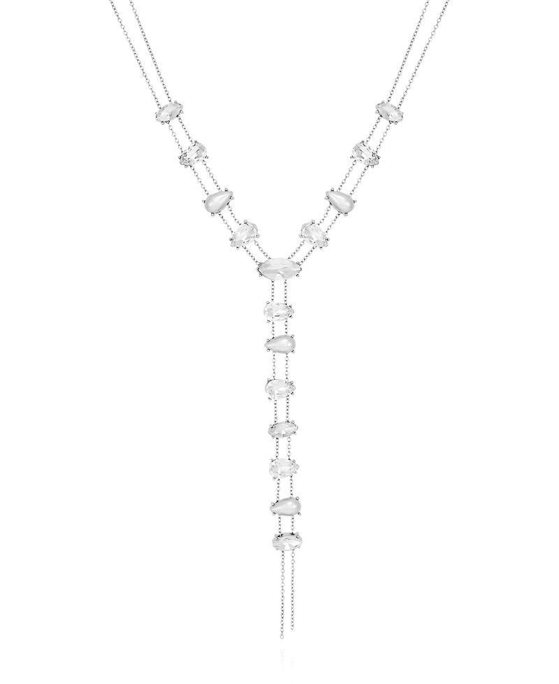 Guess Pave Stone And Imitation Pearl Y-Drop Necklace