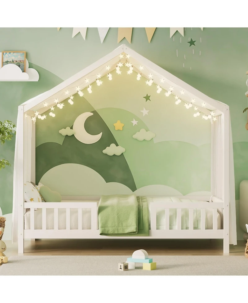 Streamdale Furniture Montessori Floor Bed with Canopy, Twin Frame for Kids