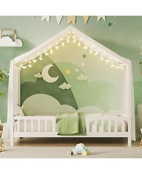 Streamdale Furniture Montessori Floor Bed with Canopy, Twin Frame for Kids