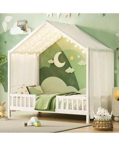 Streamdale Furniture Montessori Floor Bed with Canopy, Twin Frame for Kids