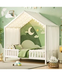 Streamdale Furniture Montessori Floor Bed with Canopy, Twin Frame for Kids