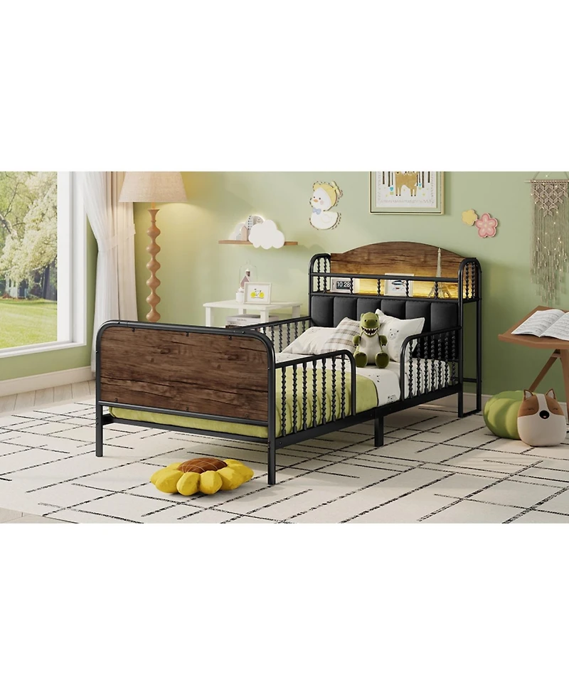Streamdale Furniture Streamdale Twin Metal Platform Bed Frame with Storage Headboard