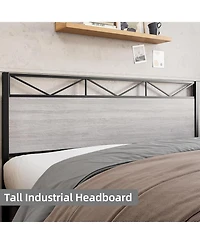 gaomon Bed Frame with Headboard, Industrial Platform Bed Frame with 14 Strong Metal Slats Support, 11'' Under-Bed Storage, No Noise, Easy Assembly