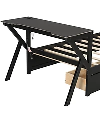 Streamdale Twin Size Gaming Bed with Led Headboard, Desk, Usb & Storage, Black