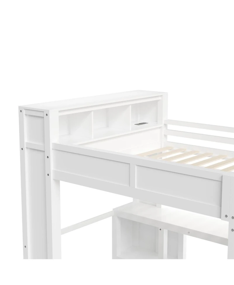 Streamdale Furniture Wooden Queen Loft Bed with Wardrobe, Desk, Storage Headboard