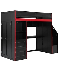 Streamdale Furniture Gaming Loft Bed with Desk and Storage, Led Lights, Twin
