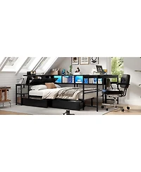 Streamdale Furniture Streamdale Twin Corner Bed Frame with Bookcase, Led, and Storage Drawers