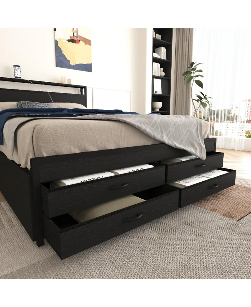 Streamdale Furniture Streamdale Full Size Bed Frame with 8 Storage Drawers & Led Headboard