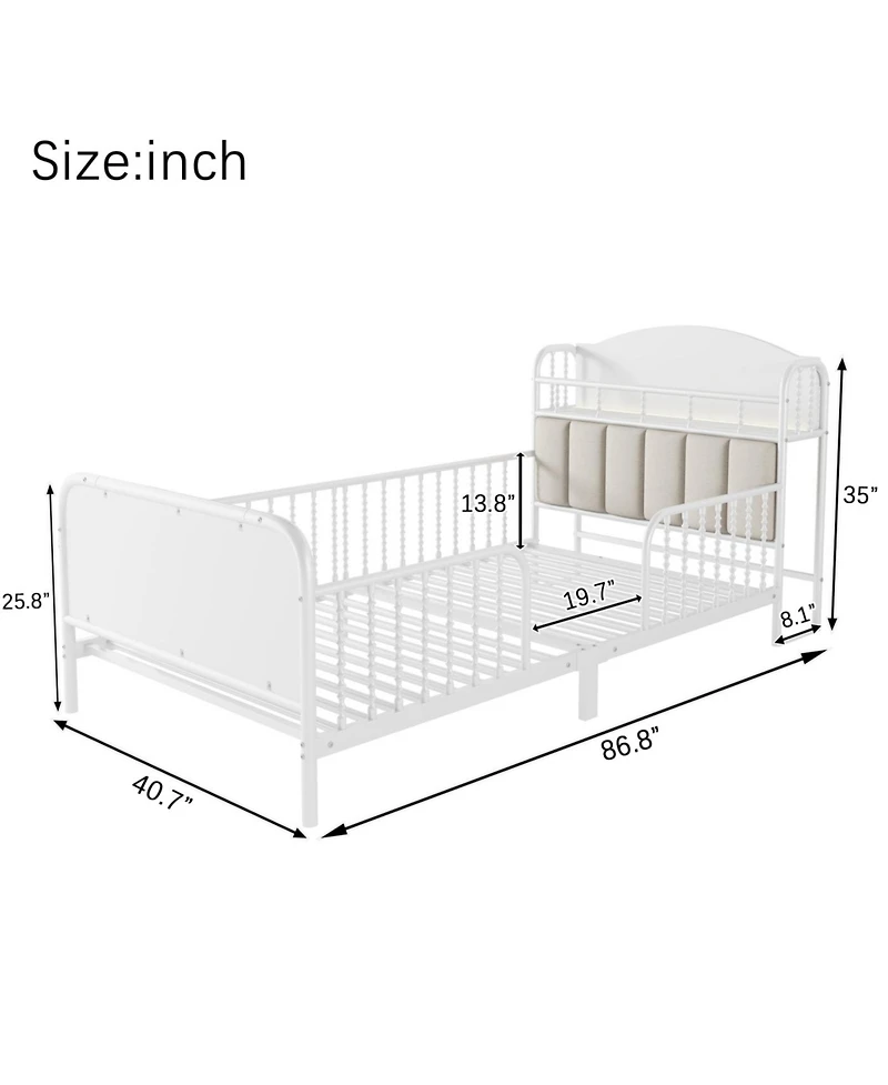 Streamdale Furniture Streamdale Twin Metal Platform Bed with Upholstered Storage Headboard, White