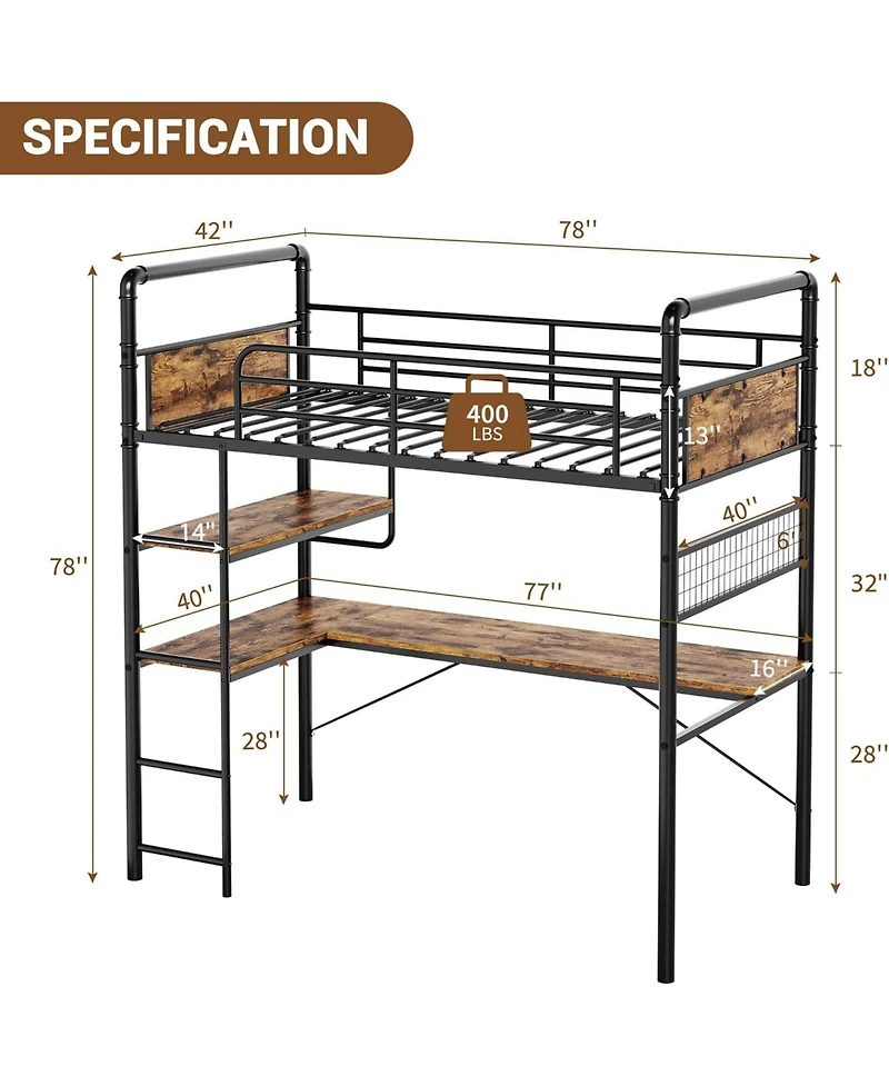 gaomon L-Shaped Loft Bunk Bed with Computer Desk, Easy Assembly, Ideal for Kids Teens Adults