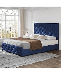 gaomon Full Size Bed Frame 4 Storage Drawers and Headboard Linen Upholstered Diamond Tufted Easy Assembly Noise-Free