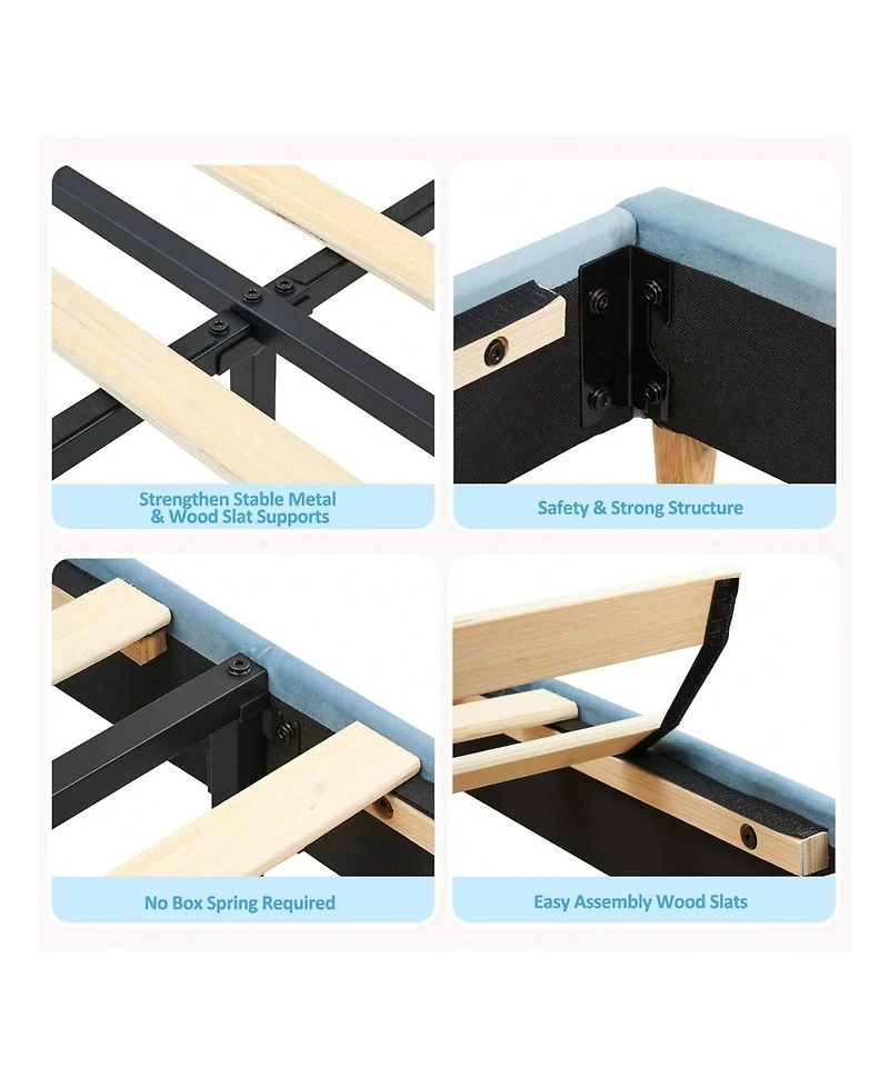 gaomon Twin Xl Bed Frame with Storage Headboard Velvet Upholstered Platform for Kids Boys Wooden Slats Noise Free