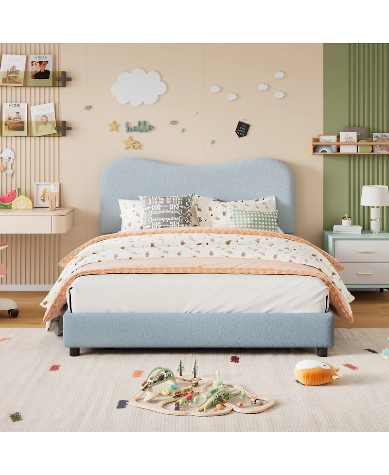 gaomon Twin Bed Frame for Kids with Velvet Upholstered Headboard