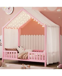 Streamdale Furniture Streamdale Montessori Floor Bed with Canopy, Twin Bed Frame for Kids