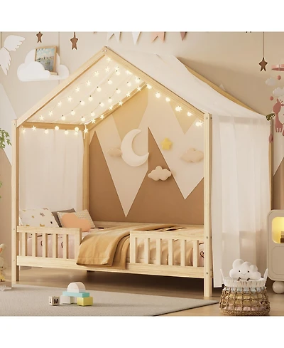 Streamdale Furniture Montessori Floor Bed with Canopy, Twin Frame for Kids