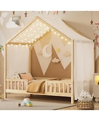 Streamdale Furniture Montessori Floor Bed with Canopy, Twin Frame for Kids