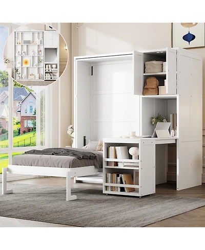 Streamdale Furniture Twin Rotating Wall Murphy Bed with Bookshelf & Desk, Teal