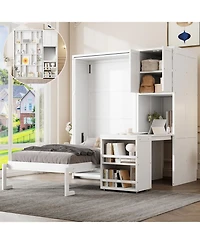 Streamdale Furniture Twin Rotating Wall Murphy Bed with Bookshelf & Desk, Teal