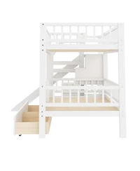 Streamdale Furniture Twin over Twin Bunk Bed w/ Storage Stairs, Slide, 2 Drawers, Walnut