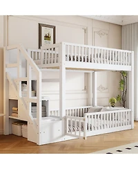 Streamdale Furniture Twin over Twin Floor Bunk Bed, Ladder with Storage