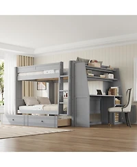 Streamdale Furniture Full Multifunctional Bunk Bed with Desk and Bookshelves, Drawers, Gray