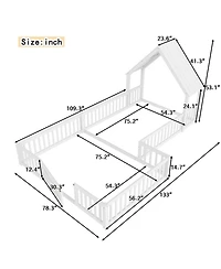 Streamdale Furniture Full Size House Floor Bed with Door & Guardrails