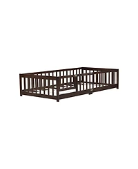 Streamdale Furniture Twin Floor Bed with Fence & Door, Espresso