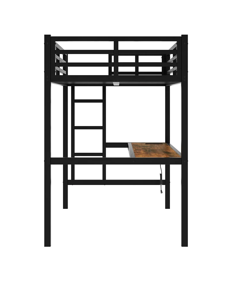 Streamdale Metal Twin Xl Loft Bed with Power Outlet & Led Light, Black