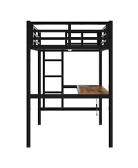 Streamdale Metal Twin Xl Loft Bed with Power Outlet & Led Light, Black