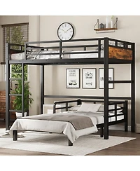 Streamdale Furniture Streamdale Twin Xl over Twin Xl Metal Bunk Bed/Loft Bed with Fence