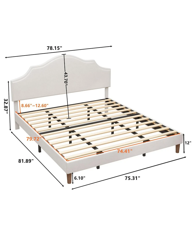 Streamdale Furniture Streamdale King Size Upholstered Platform Bed with Adjustable Headboard - White