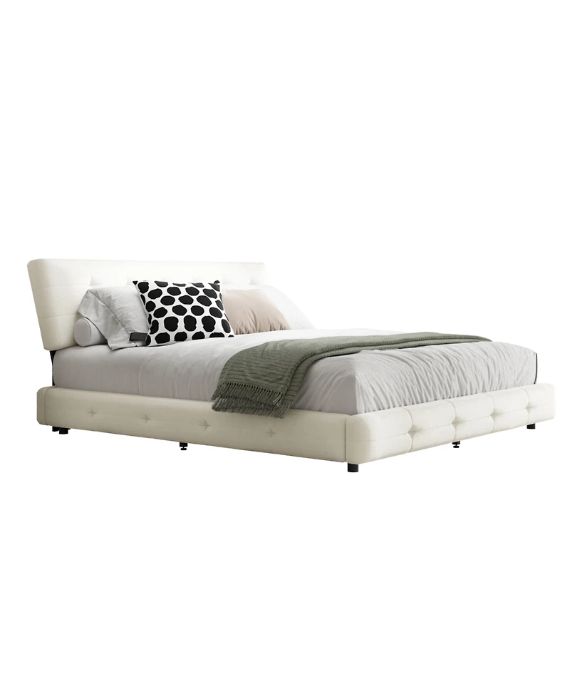 Streamdale Furniture Streamdale King Size Bed Frame with Tufted Headboard and Cloud Pillow Design, Beige/White