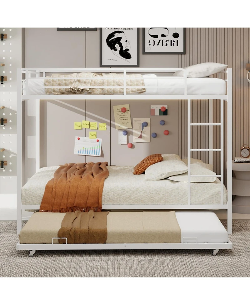 Streamdale Furniture Durable Square Tube Iron Bunk Bed with Safety Rails - Queen Size