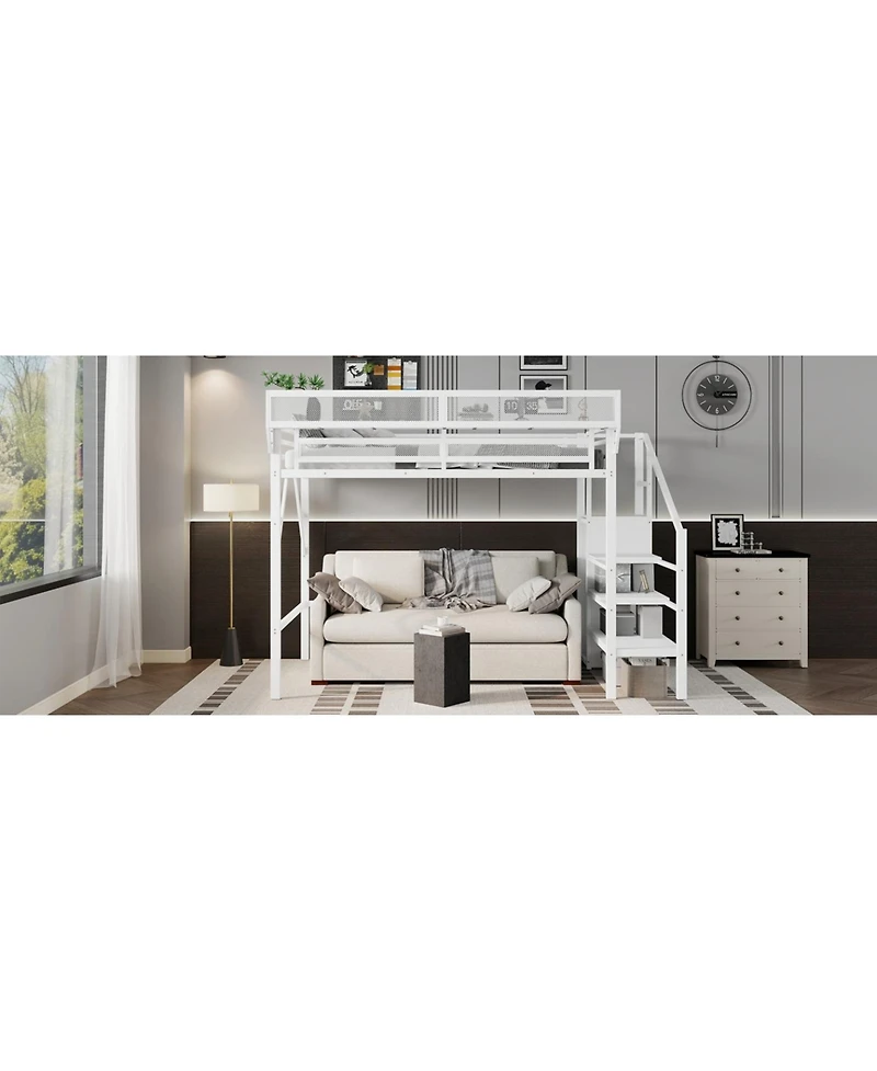 Streamdale Furniture Twin Xl Loft Bed with Stairs, Storage Shelves & Wardrobe - White