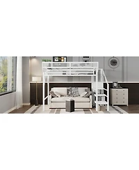Streamdale Furniture Twin Xl Loft Bed with Stairs, Storage Shelves & Wardrobe - White