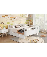 Streamdale Furniture Full Size Wood Platform Bed with Rails, White (Patented Design)