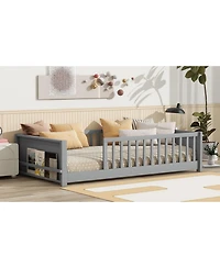 Streamdale Furniture Streamdale Twin size Floor Platform Bed with Built-in Book Rack, Grey