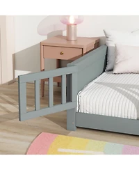 Streamdale Furniture Twin Size Floor Bed with Built-in Book Rack and Door, Grey