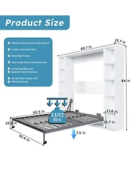 Streamdale Furniture Streamdale Queen Murphy bed, foldable wall bed with storage cabinet, white