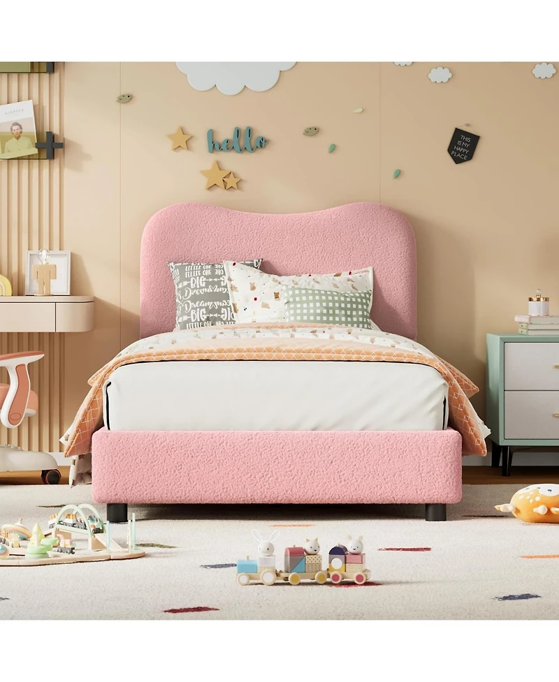 gaomon Kids Bed Frame with Upholstered Headboard, Low Profile Sturdy Platform Soft Boucle Fabric for Girls and Boys, Heavy Duty