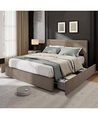 Gaomon Bed Frame with 4 Storage Drawers, Platform Upholstered Channel Tufted Wingback Headboard