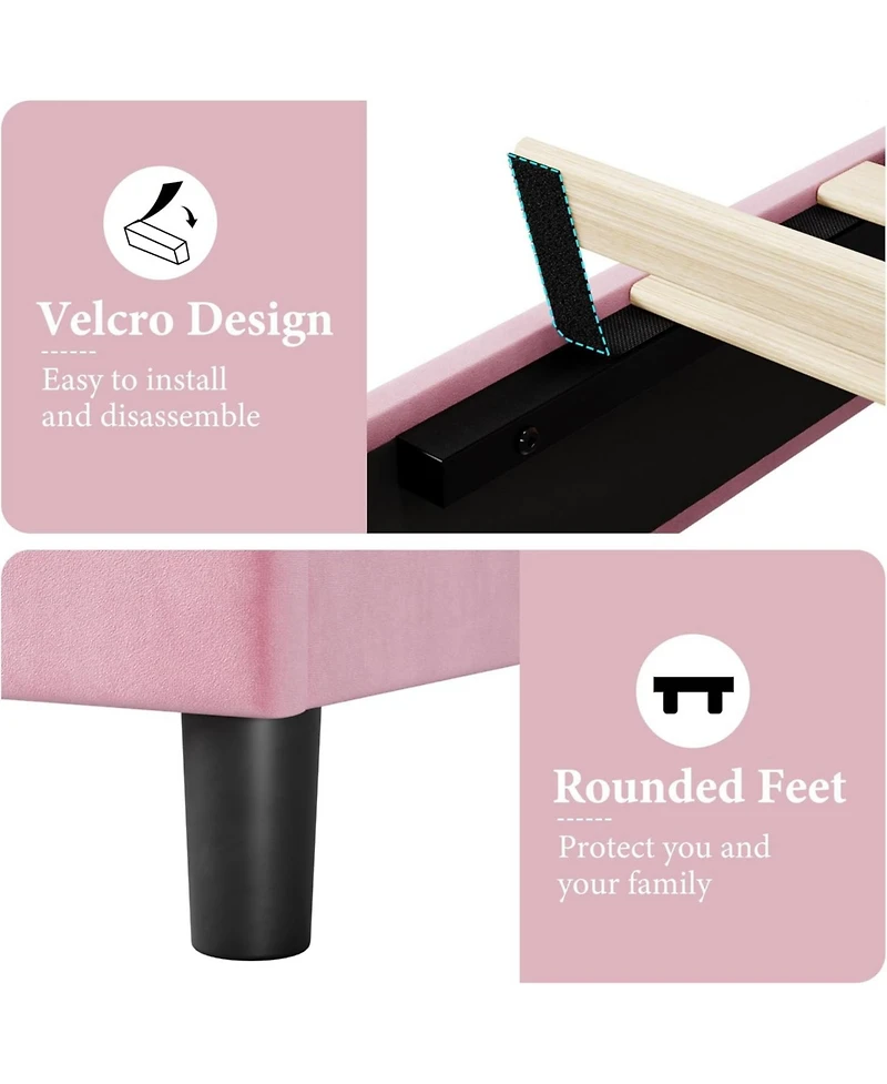 gaomon Platform Bed Frame with Upholstered Headboard, Wood Slats Support, No Box Spring Needed