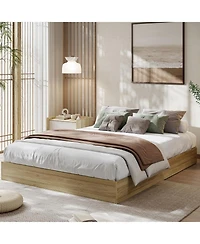 gaomon Full Size Wood Platform Bed Frame, No Headboard, Wood Slat Support, No Box Spring Needed, Burlywood