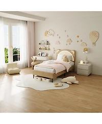 gaomon Twin Kids Upholstered Platform Bed Frame with Adjustable Headboard, Led Light, Wood Slats, No Box Spring, Coffee