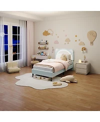 gaomon Upholstered Twin Kids Platform Bed Frame with Adjustable Headboard, Led Light, Wood Slats, No Box Spring – Bed Frame